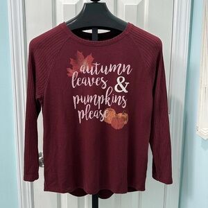 Modern Canvas Women's Size Medium Autumn Leaves and Pumpkin Please Shirt